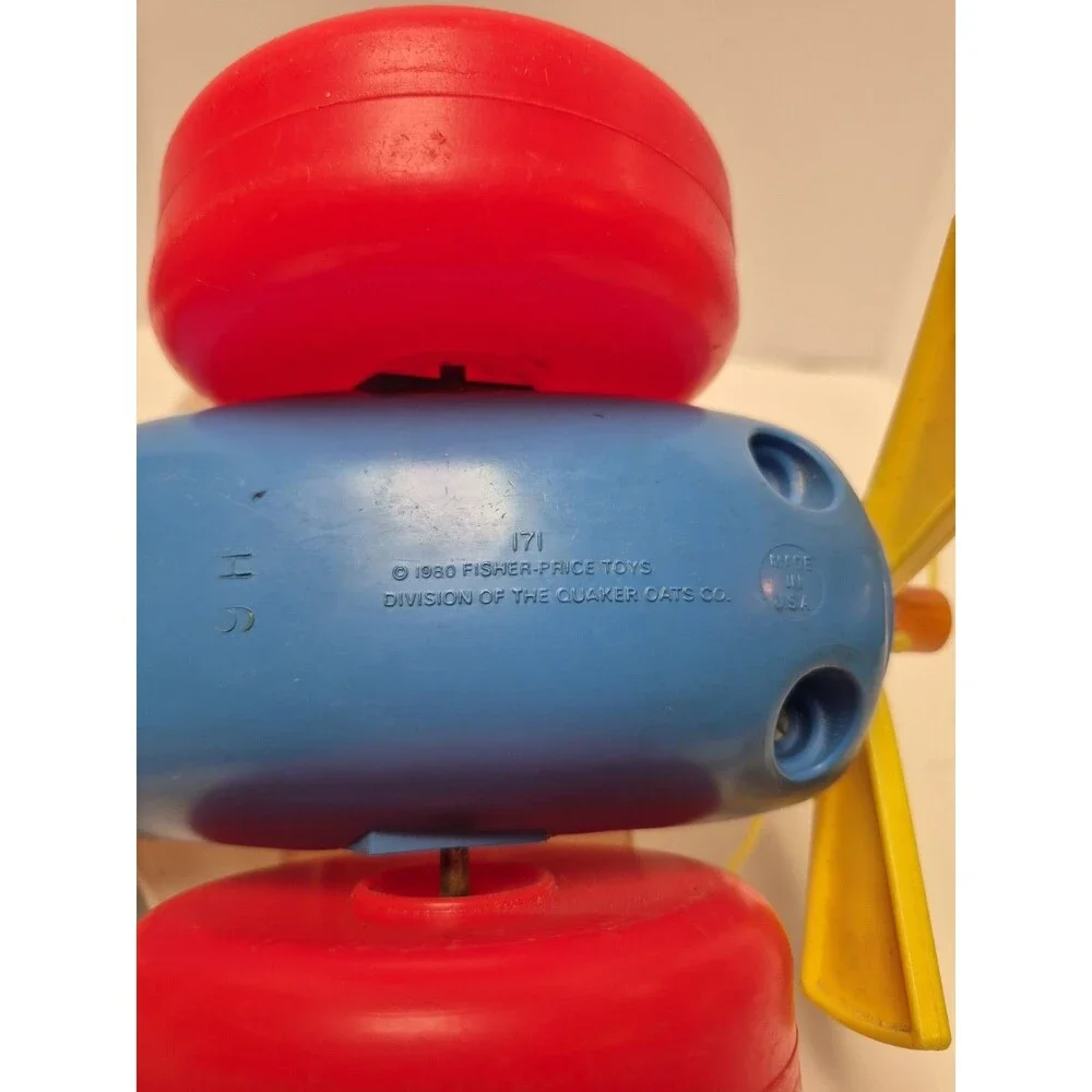 Vintage Fisher Price Airplane pull along Toy 1980 rotating propellor
